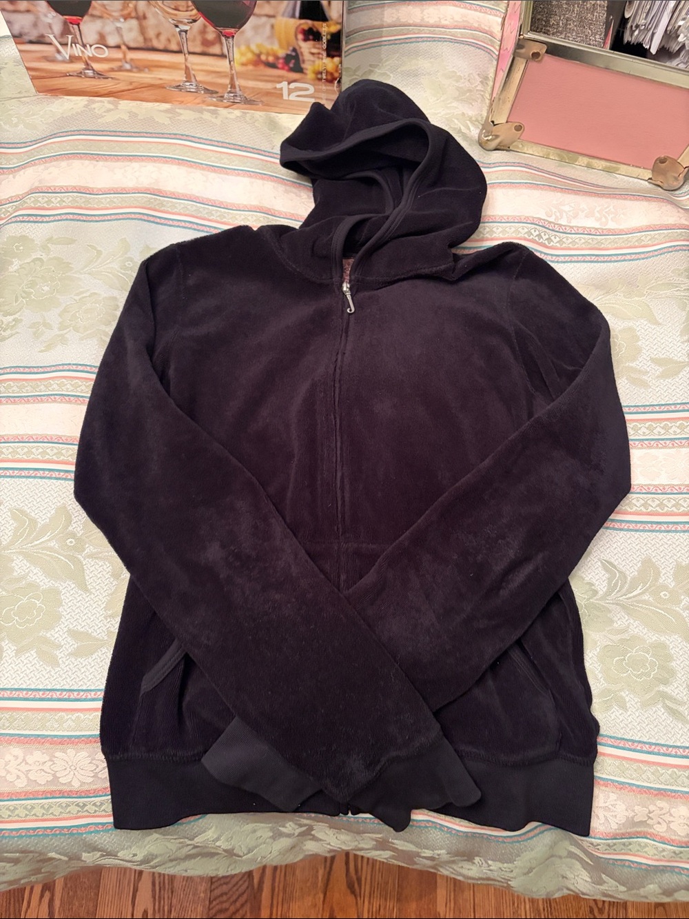 Juicy Couture Black Zip-Up Velour Hoodie